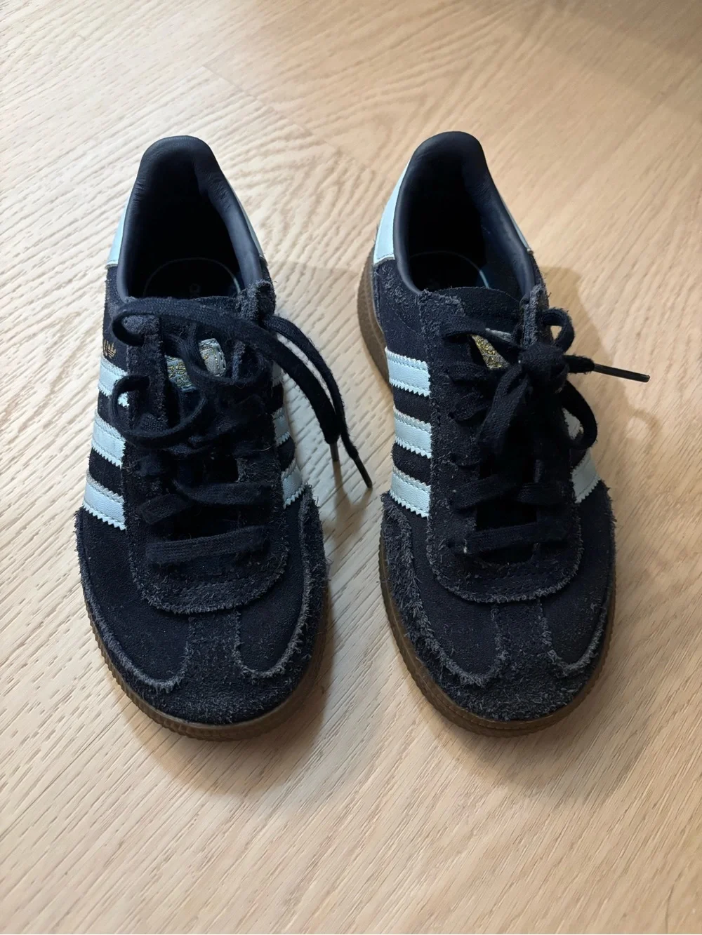 adidas Kids Black Suede Sneakers with White Stripes